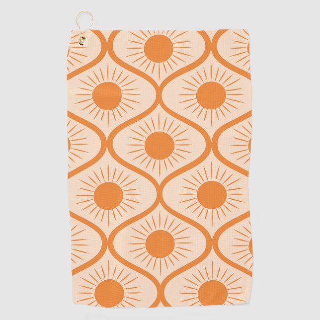 Abstract orange sun on mid century ogee  golf towel (Front)