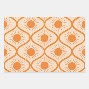 Abstract Orange Sun on Mid Century Ogee Wrapping Paper Sheets