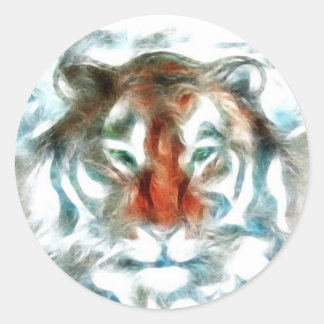 Abstract orange tiger face classic round sticker