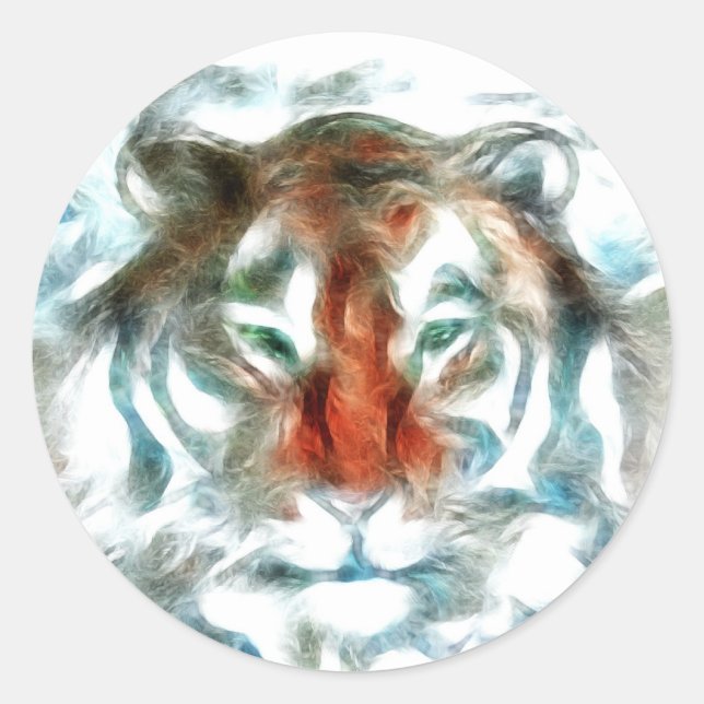 Abstract orange tiger face classic round sticker (Front)