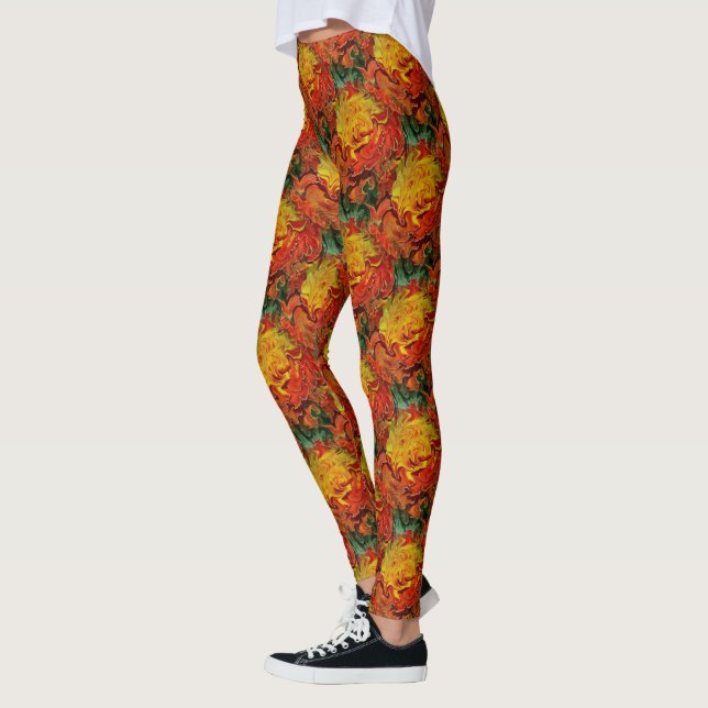 Abstract Orange Yellow Green Pattern Leggings (Left)