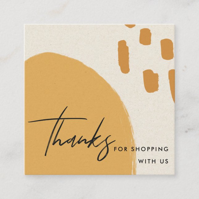 ABSTRACT ORANGE YELLOW KRAFT SCANDI THANK YOU LOGO SQUARE BUSINESS CARD (Front)