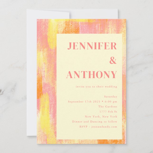 Abstract Orange Yellow Pink Watercolor Wedding  Invitation (Front)