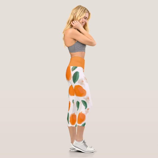 Abstract Oranges Botanical Gray Capri Leggings (Right)