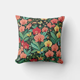Abstract Orchid Garden Butterflies Throw Pillow