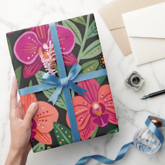 Abstract Orchids Butterflies Wrapping Paper