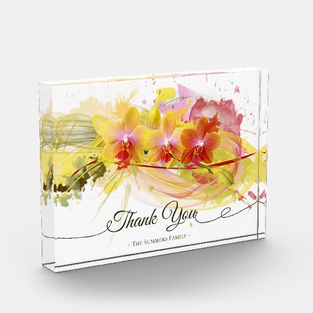 Abstract Orchids Color Splash Calligraphy Photo Block (Left)