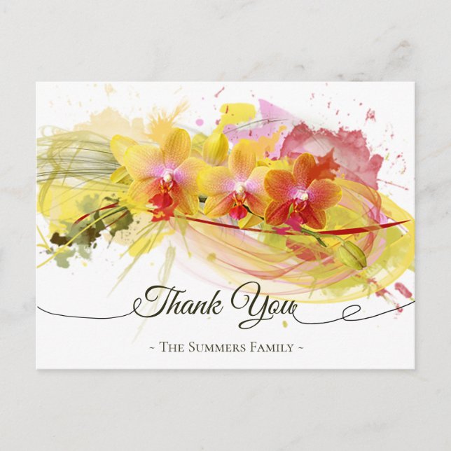 Abstract Orchids Color Splash Calligraphy Postcard (Front)