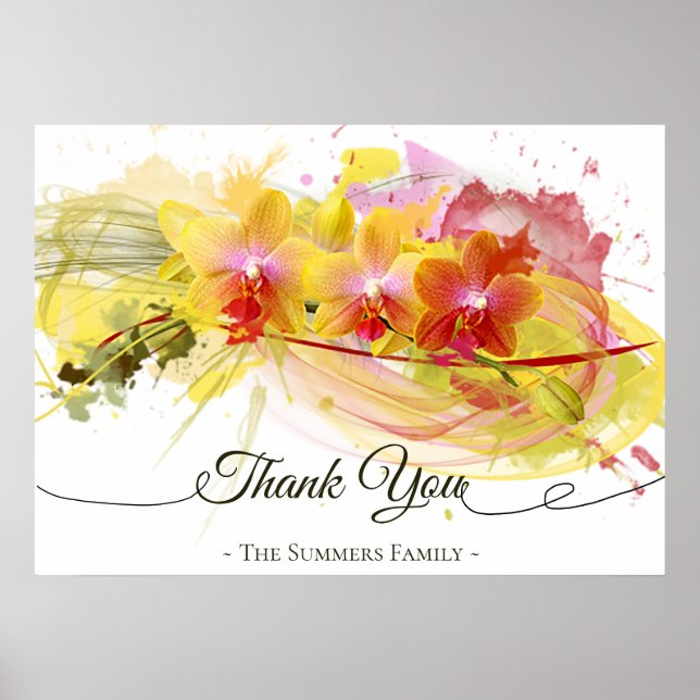 Abstract Orchids Color Splash Calligraphy Poster (Front)