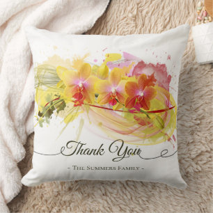 Abstract Orchids Color Splash Calligraphy Throw Pillow