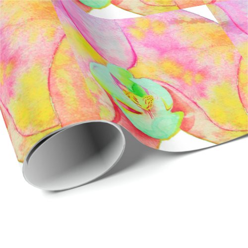 Abstract orchids tropical watercolor flowers wrapping paper