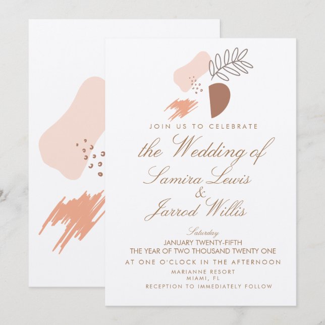 Abstract Organic Geometrical Shapes Wedding Kraft Invitation (Front/Back)