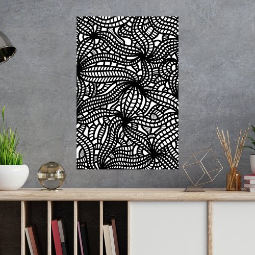 Abstract Organic Hand Drawn Doodle Black and White Poster