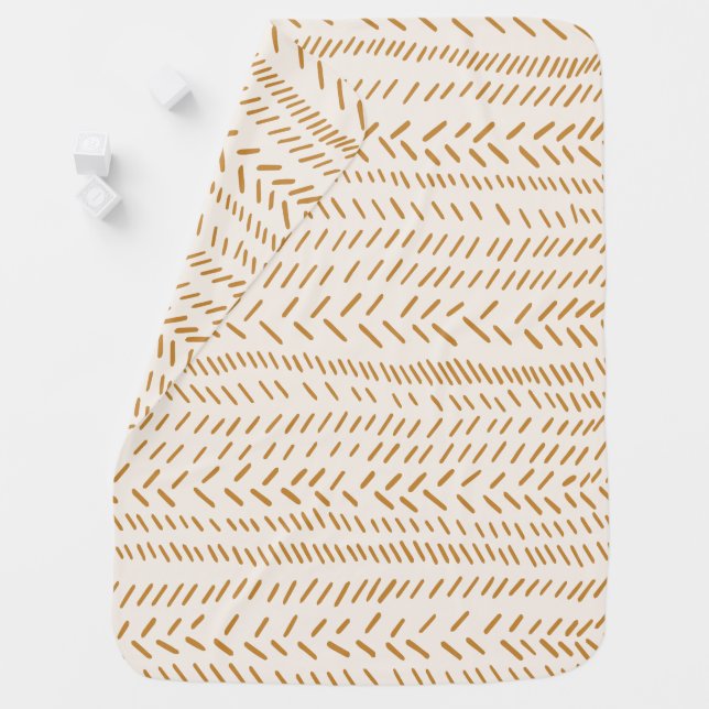 Abstract Organic Lines Art in Boho Gold Baby Blanket (In Situ)
