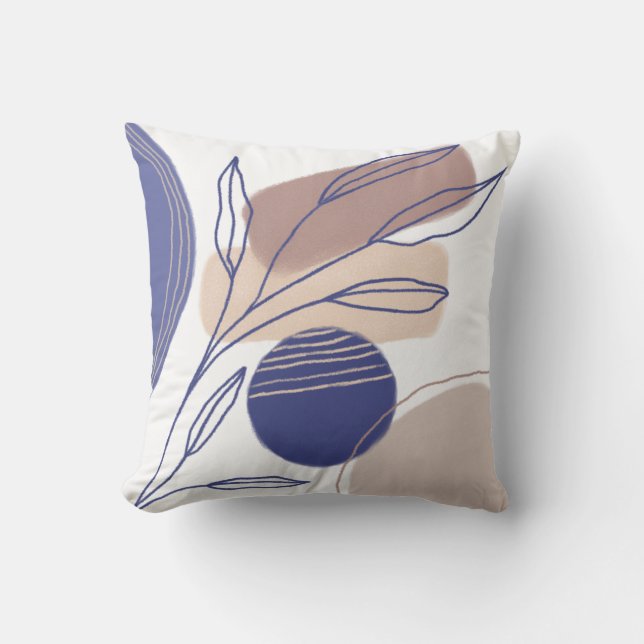 Abstract Organic Shapes - Blue and Beige Throw Pillow (Front)