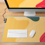 Abstract organic shapes calligraphy monogram desk mat<br><div class="desc">Red and yellow tones abstract organic shapes modern background with a customizable,  elegant script font monogram in black.</div>