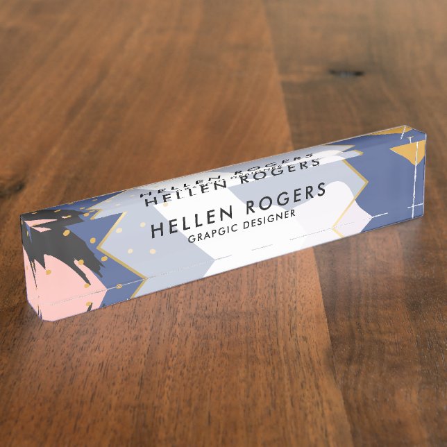 Abstract organic shapes pattern desk name plate (Side)