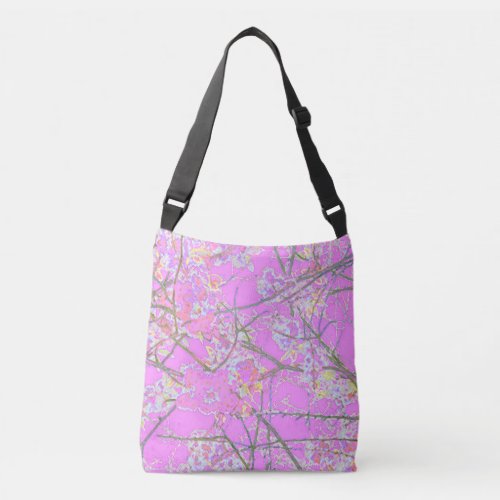 Abstract oriental flower blossom print pink crossbody bag