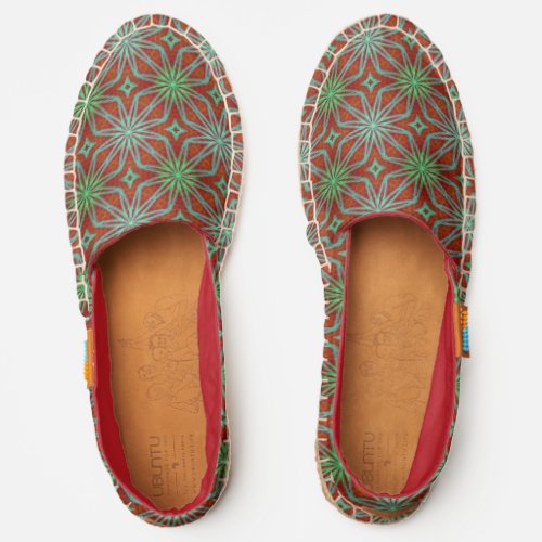    Abstract Oriental Geometric Red  Green Pattern Espadrilles
