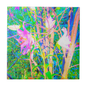 Abstract Oriental Lilies in My Rubio Garden Ceramic Tile