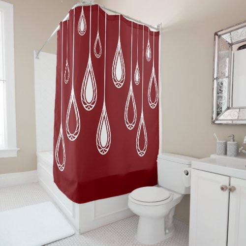 Abstract ornamental elegant burgundy white shower curtain