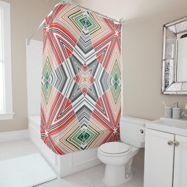 Abstract ornamental lined striped folk ethno triba shower curtain (In Situ)