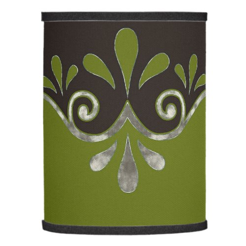 Abstract ornamental shape in olive green silver lamp shade