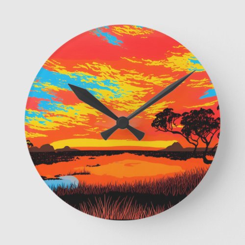 Abstract Outback Desert Landscape Art 3 Round Clock