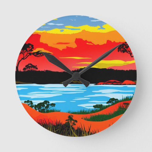 Abstract Outback Desert Landscape Art 5 Round Clock