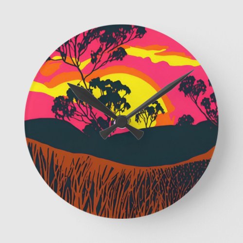 Abstract Outback Desert Landscape Art 6 Round Clock