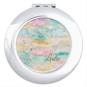 Abstract Oval Art Shabby Grungy Whitewashed Pastel Compact Mirror