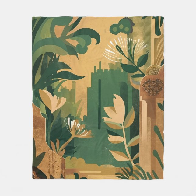 Abstract Overgrown Garden: Botanical  Fleece Blanket (Front)
