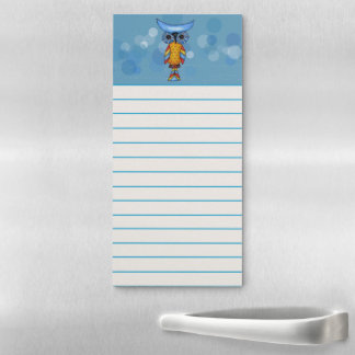 Abstract Owl Big Eyes Colorful Feathers on Blue Magnetic Notepad