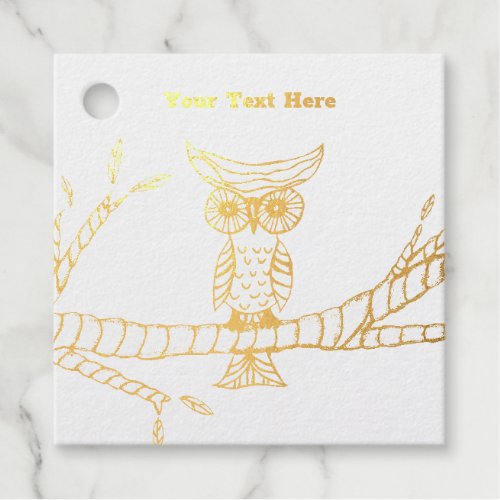 Abstract Owl Big Round Eyes on Tree Branch Foil Favor Tags