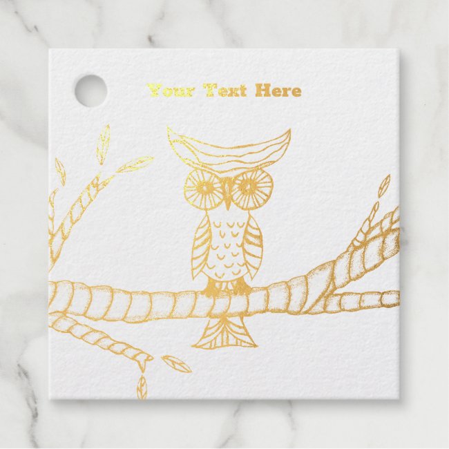 Abstract Owl Big Round Eyes on Tree Branch