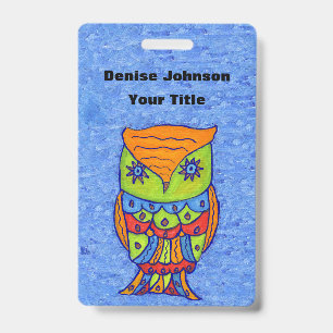 Abstract Owl Bright Colors Star Eyes on Blues Badge