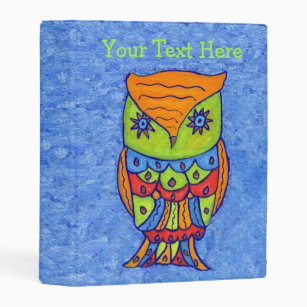 Abstract Owl Bright Neon Colors on Mixed Blues Mini Binder