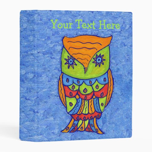 Abstract Owl Bright Neon Colors on Mixed Blues Mini Binder