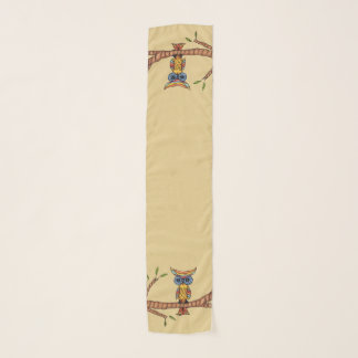 Abstract Owl Colorful Head Feathers on Branch Tan Scarf