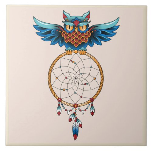 Abstract Owl Dream catcher Ceramic Tile