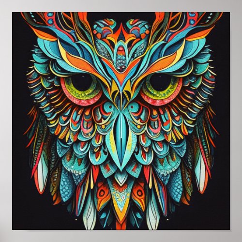 Abstract owl in bright colors poster