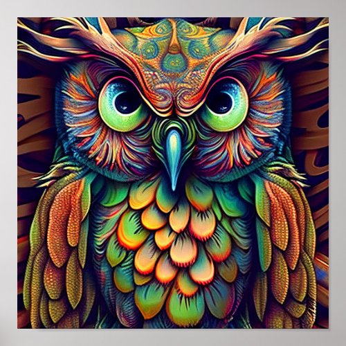 Abstract owl in bright colors poster