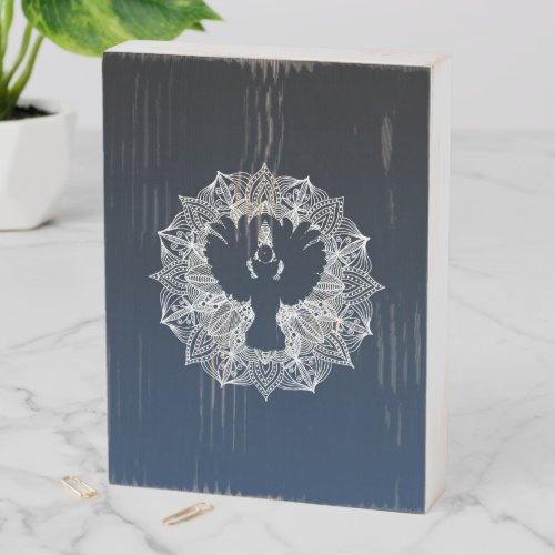 Abstract Owl Mandala Circle Blue Wooden Box Sign