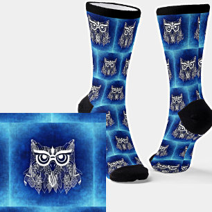 Abstract Owl on Blue Socks