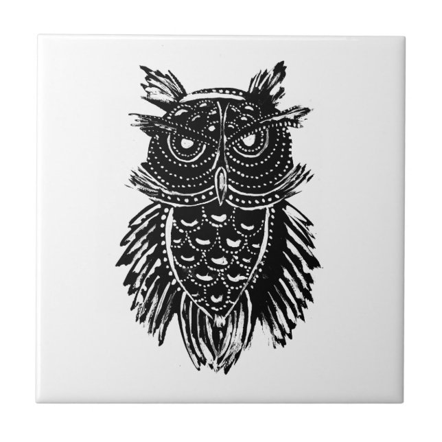Abstract Owl Tattoo Ceramic Tile (Front)