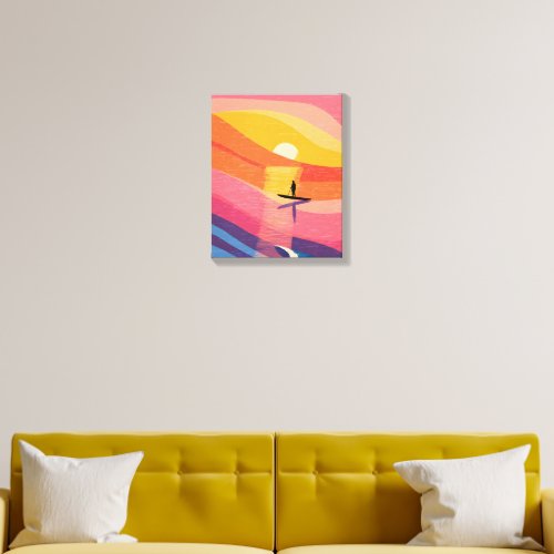 Abstract Paddle Board Sunset Ocean Canvas Print Photo Tile