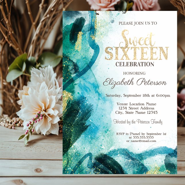 Abstract Pain Splash Gold  Sweet 16  Invitation (Creator Uploaded)