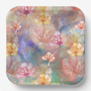 Abstract Paint and Flowers  Paper Plates