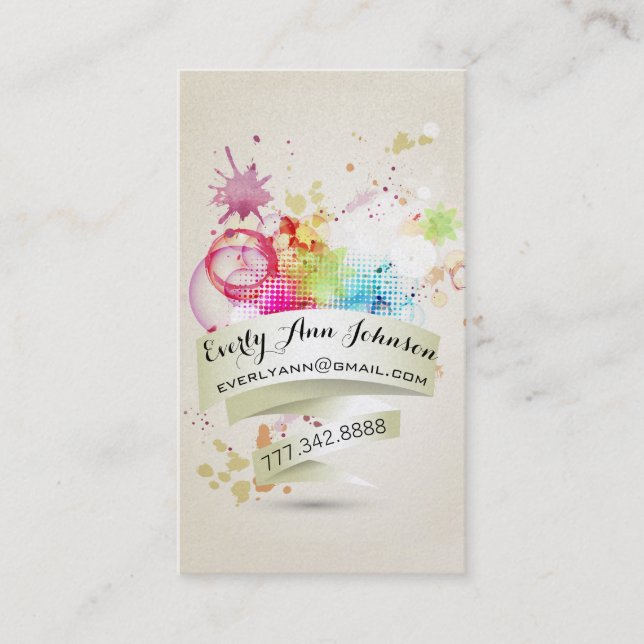 Abstract Paint and Geometric Design Business Card (Front)