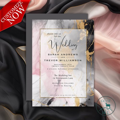 Abstract Paint Black Gold Rose Pink Invitation